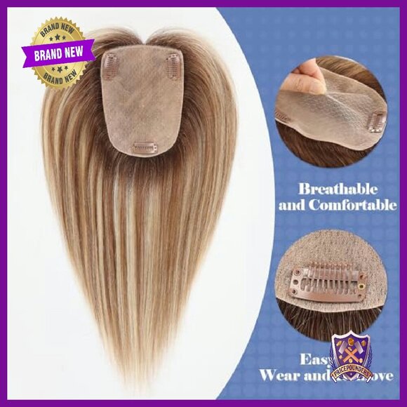 Human Hair Topper with Bangs 12 Inch Silk Base Clip-in Hairpiece main image 6
